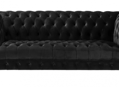 Zwarte fluwelen bank Luxe gestoffeerde Chesterfield meubelbank met knopen voor drie personen